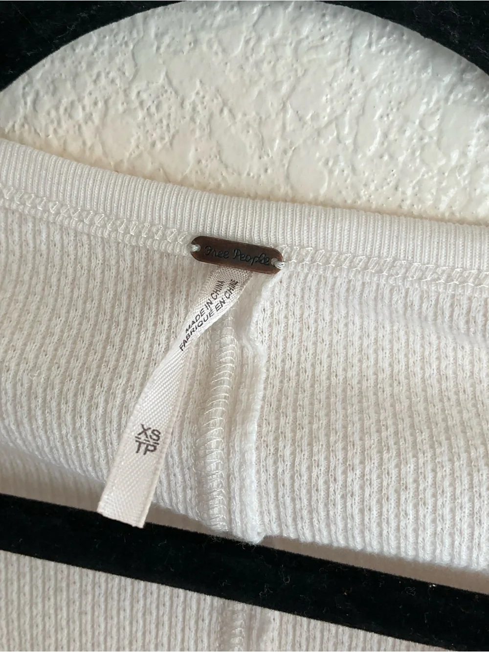 Free People Ivory Waffle Knit/Blue Cuff Henley